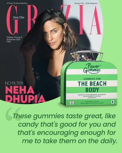 Power Gummies - Got Featured By Grazia Magazine | Neha Dhupia Love The Beach Body Gummies for Healthy Body